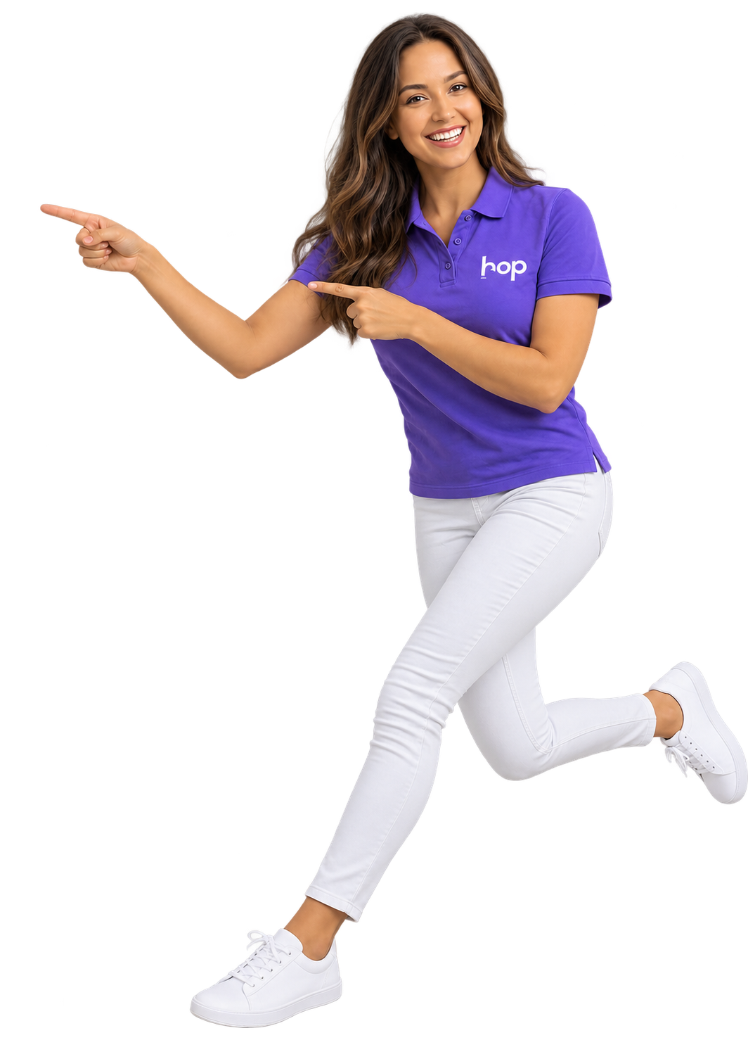 A friendly Hop mortgage adviser hopping and pointing at the headline